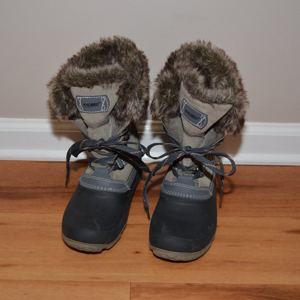 Khombu Addison Womens Faux Fur Winter Style SLOPE Gray Lace up Boots, sz 8M